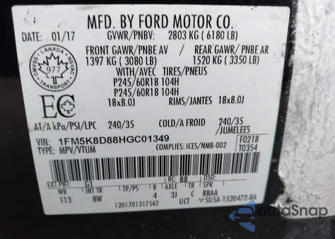 2017 Ford Explorer Xlt from USA, damaged, VIN 1FM5K8D88HGC01349
